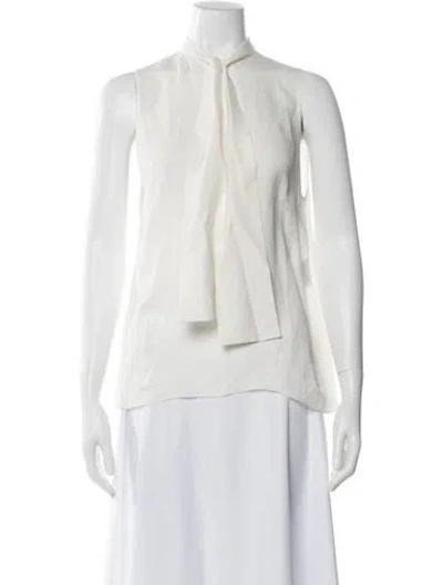Pre-owned Andrew Gn Silk Tie Neck Blouse In Neutral