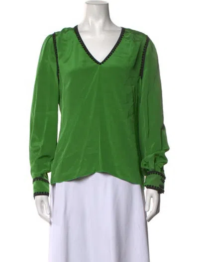 Pre-owned Andrew Gn Silk V-neck Blouse In Black/green