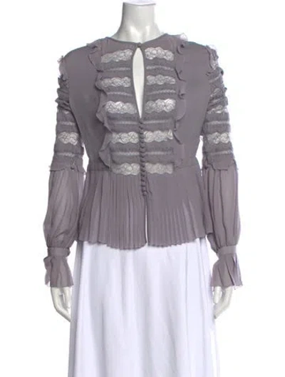Pre-owned Andrew Gn Silk V-neck Blouse In Grey/purple