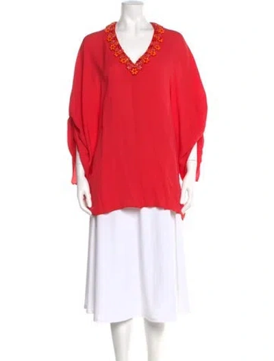 Pre-owned Andrew Gn Silk V-neck Blouse In Red
