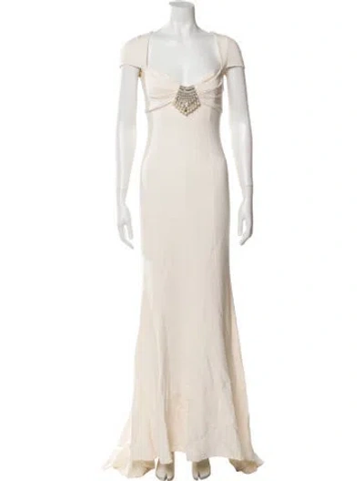 Pre-owned Andrew Gn Square Neckline Long Dress In Neutral