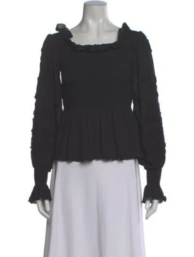 Pre-owned Andrew Gn Square Neckline Long Sleeve Blouse In Gray