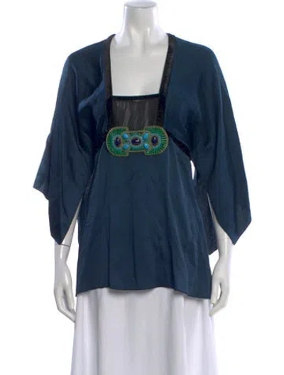 Pre-owned Andrew Gn Square Neckline Three-quarter Sleeve Blouse In Blue