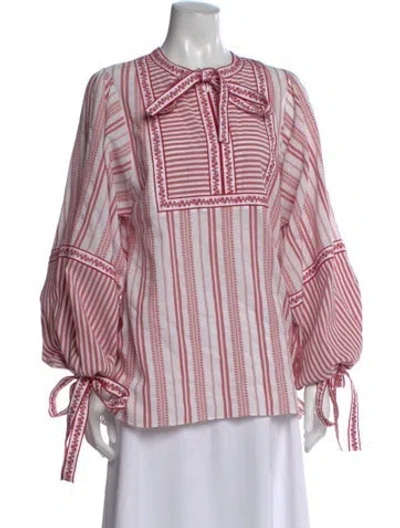 Pre-owned Andrew Gn Striped Tie Neck Blouse W/ Tags In Pink