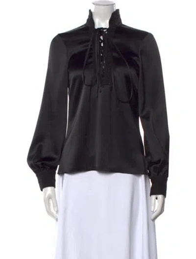 Pre-owned Andrew Gn Tie Neck Long Sleeve Blouse In Black