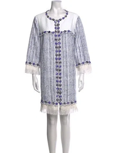Pre-owned Andrew Gn Tweed Pattern Knee-length Dress In White