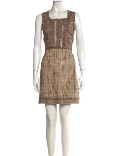 Pre-owned Andrew Gn Tweed Pattern Mini Dress In Neutral