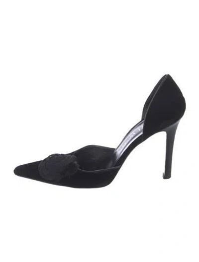 Pre-owned Andrew Gn Velvet Beaded Accents Pumps In Black