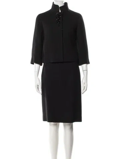 Pre-owned Andrew Gn Virgin Wool Bow Accents Dress Set In Black