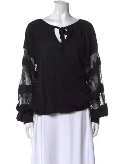 Pre-owned Andrew Gn Virgin Wool Tie Neck Blouse In Black