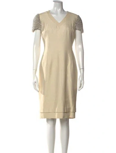 Pre-owned Andrew Gn V-neck Knee-length Dress In Neutrals
