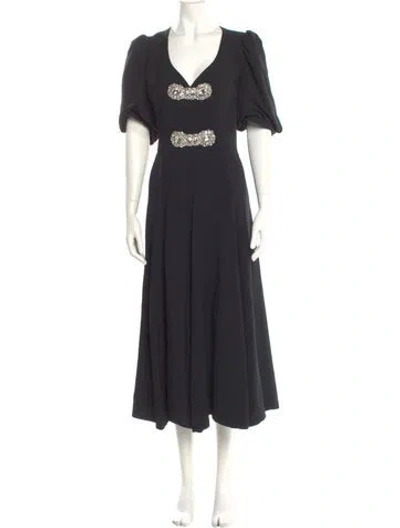 Pre-owned Andrew Gn V-neck Long Dress In Black