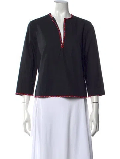 Pre-owned Andrew Gn V-neck Three-quarter Sleeve Blouse In Black