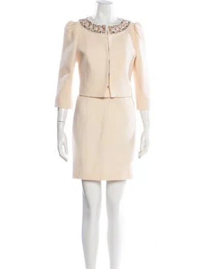 Pre-owned Andrew Gn Wool Crystal Embellishments Dress Set W/ Tags In Neutral