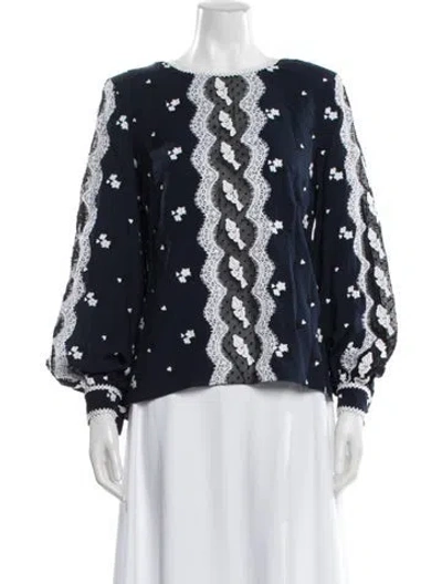 Pre-owned Andrew Gn Wool Floral Print Blouse In Blue