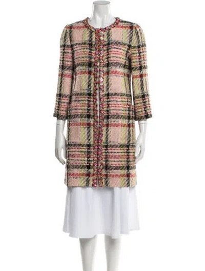 Pre-owned Andrew Gn Wool Plaid Print Coat In Pink