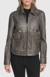 Andrew Marc Addis Aviator Leather Jacket In Gray