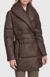 Andrew Marc Adela Faux Leather Shawl Collar Quilted Wrap Coat In Brown