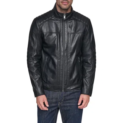 Andrew Marc Aged Leather Racer Jacket In Black