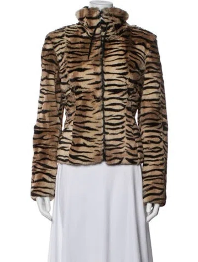 Pre-owned Andrew Marc Animal Print Faux Fur Jacket In Brown