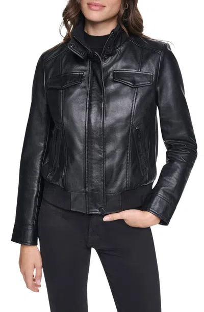 Andrew Marc Ashford Leather Bomber Jacket In Black