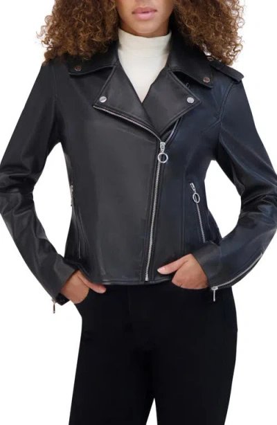 Andrew Marc Bijou Leather Moto Jacket In Black
