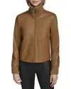 Andrew Marc Black Label Beatrix Rib-knit Trimmed Leather Jacket In Brown