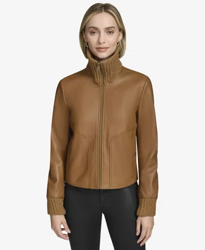 Andrew Marc Black Label Women's Beatrix Rib-knit Trimmed Leather Jacket