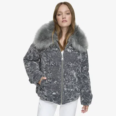 Andrew Marc Black Label Women's Charleroi Crushed Velvet Down Puffer In Blue
