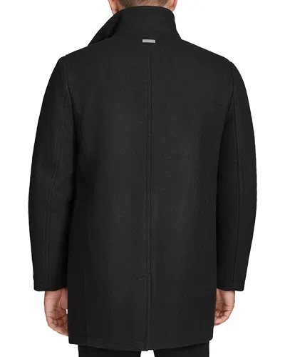 Andrew Marc Wool Blend Twill Car Coat In Black