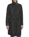 Andrew Marc Feather Leather Trim Wool Blend Coat In Black