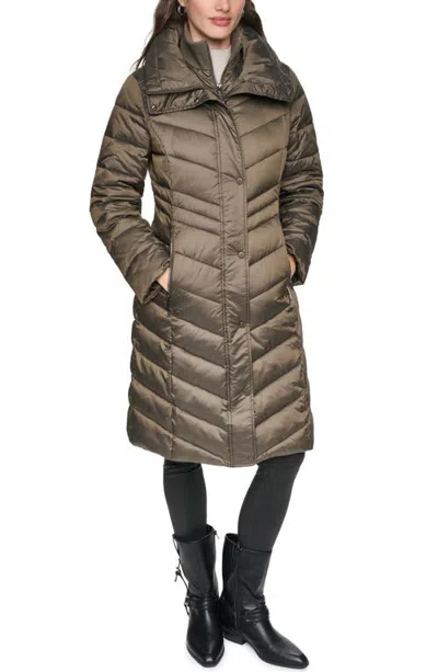 Andrew Marc Clements Chevron Quilted Puffer Coat In Brown
