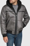 Andrew Marc Crackle Faux Shearling Lined Faux Leather Jacket In Black