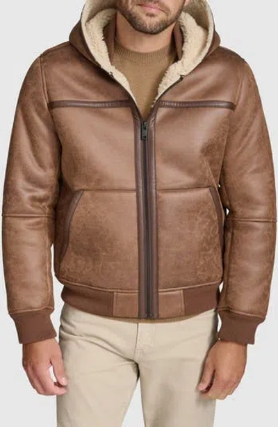 ANDREW MARC ANDREW MARC CRACKLE FAUX SHEARLING LINED FAUX LEATHER JACKET