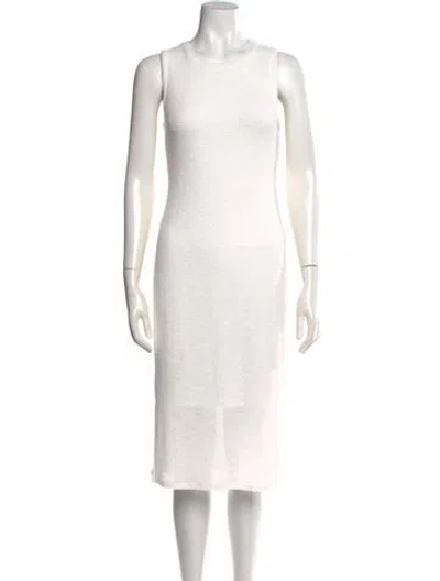 Pre-owned Andrew Marc Crew Neck Knee-length Dress In White
