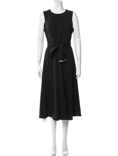 Pre-owned Andrew Marc Crew Neck Midi Length Dress In Black
