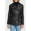 Andrew Marc Delphine Belted Leather Jacket In Black