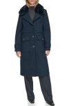 Andrew Marc Women's Olpae Faux Fur Collar Wool Blend Trench Coat In Ink