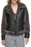 Andrew Marc Faux Fur Trim Faux Leather Aviator Jacket In Peppercorn