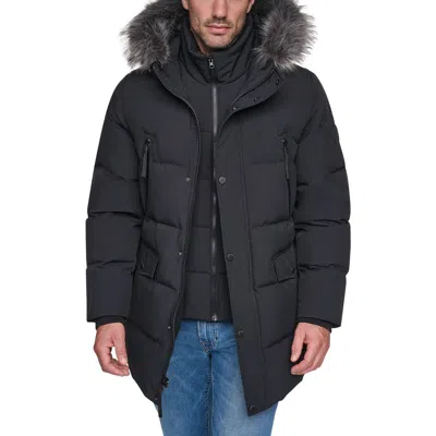 Andrew Marc Faux Fur Trim Hooded Down & Feather Fill Parka In Black