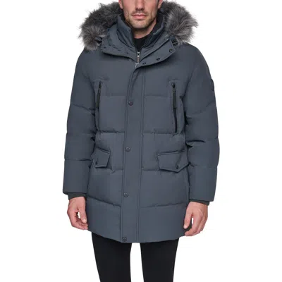 Andrew Marc Faux Fur Trim Hooded Down & Feather Fill Parka In Blue