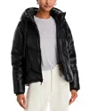 Andrew Marc Faux Leather Puffer Jacket In Black