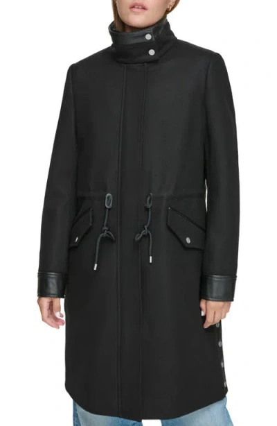 ANDREW MARC ANDREW MARC FEATHER LEATHER TRIM WOOL BLEND COAT