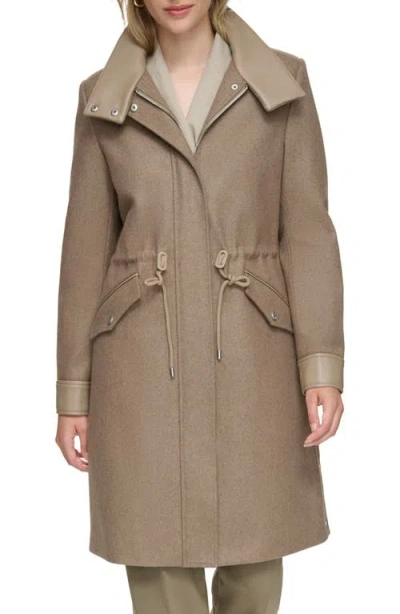 ANDREW MARC ANDREW MARC FEATHER LEATHER TRIM WOOL BLEND COAT