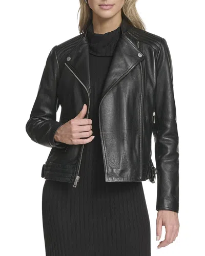 Andrew Marc Frankie Leather Moto Jacket In Black