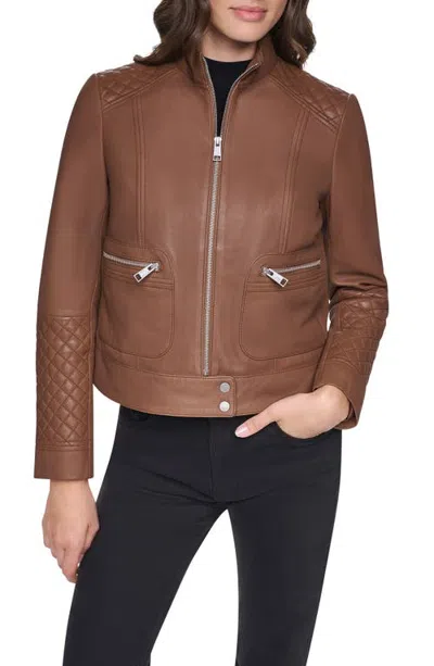 Andrew Marc Hadley Leather Racer Jacket In Brown