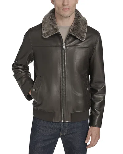 Andrew Marc Hedland Aviator Leather Jacket In Brown