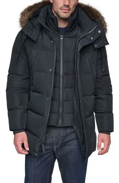 Andrew Marc Hooded Down & Feather Fill Parka With Bib In Blue