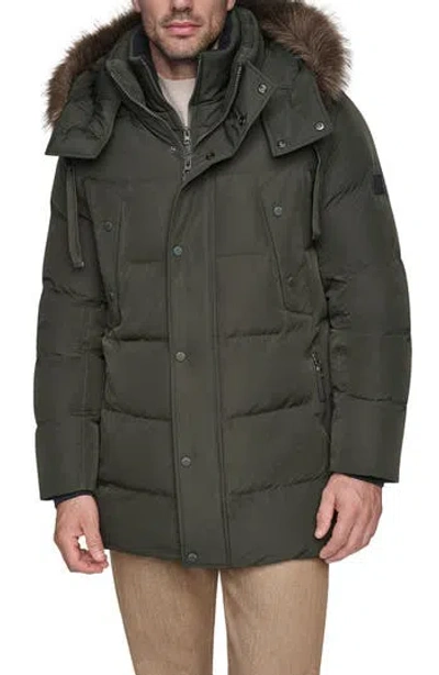 Andrew Marc Hooded Down & Feather Fill Parka With Bib In Green