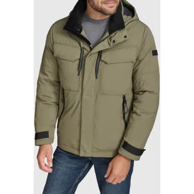Andrew Marc Hooded Utility Down & Feather Fill Jacket In Green